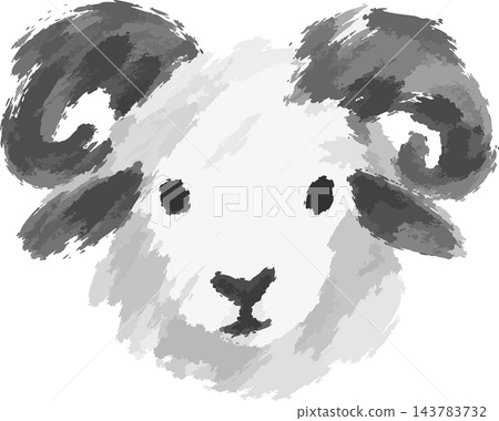 Hand-painted ink painting style, sheep's face 143783732
