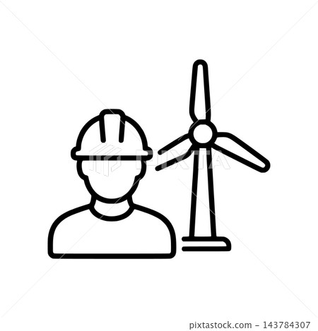 Wind turbine and worker icon 143784307