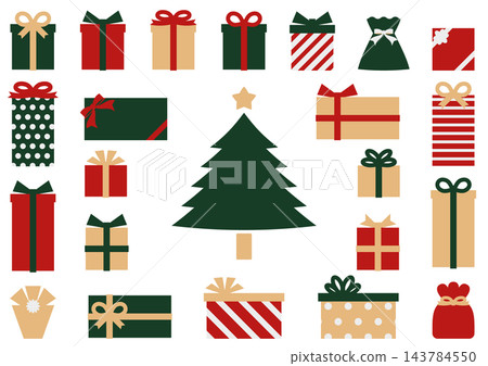A set of Christmas presents with colorful wrapping. A set of Christmas presents with colorful wrapping. 143784550