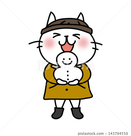 A white cat holding a small snowman A white cat holding a small snowman 143784558
