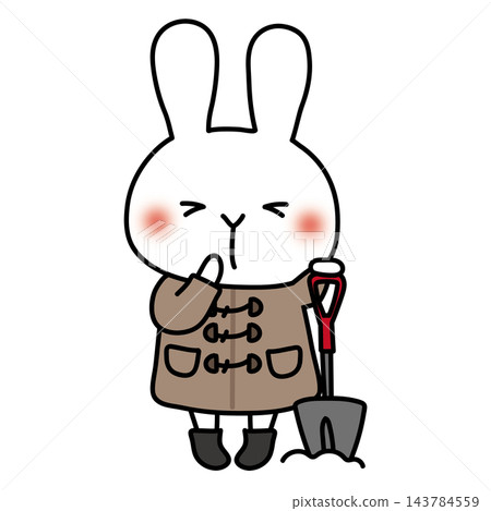 A white rabbit holding a snow shovel. A white rabbit holding a snow shovel. 143784559