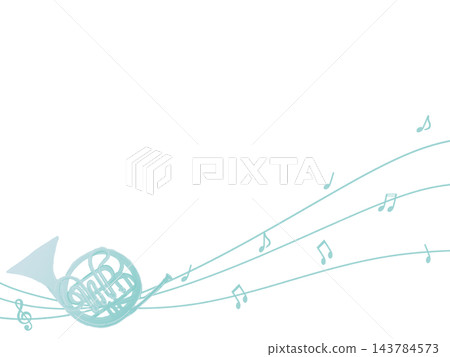 Blue horn and musical note frame Blue horn and musical note frame 143784573