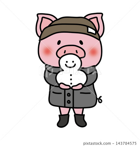 A pig holding a small snowman A pig holding a small snowman 143784575