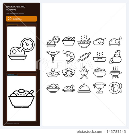 Kitchen Cooking Line Icons Culinary Chef Knife Pot Whisk Gear Set Kitchen Cooking Line Icons Culinary Chef Knife Pot Whisk Gear Set 143785243