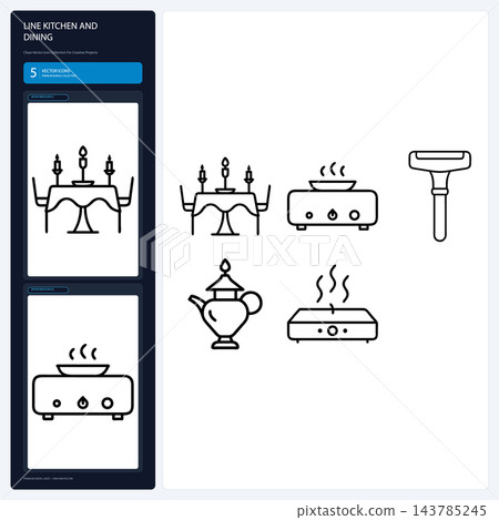 Kitchen Dining Line Icons Cookware Table Cutlery Plate Dining Set Kitchen Dining Line Icons Cookware Table Cutlery Plate Dining Set 143785245