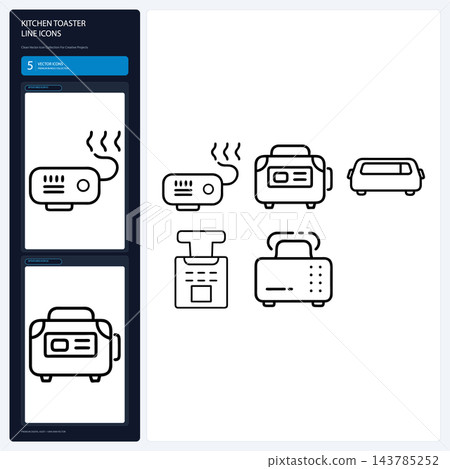 Kitchen Toaster Line Icons Breakfast Bread Toasting Appliance Glyphs 143785252