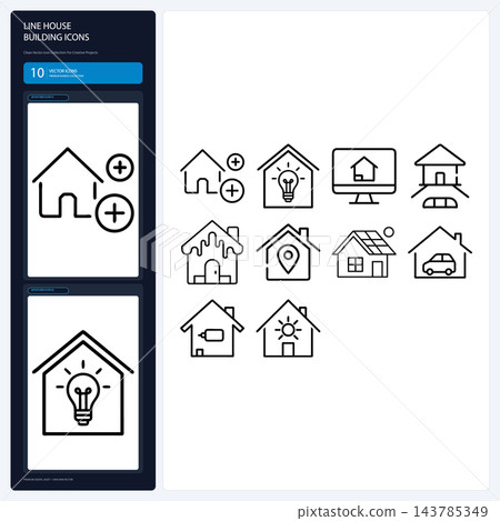 House Building Line Icons Residential Villa Cottage Roof Set House Building Line Icons Residential Villa Cottage Roof Set 143785349