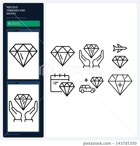 Luxury Diamond Wealth Line Icons Jewelry Crystal Gem Set Luxury Diamond Wealth Line Icons Jewelry Crystal Gem Set 143785350