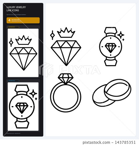 Luxury Jewelry Line Icons Diamond and Gemstone Boutique Glyphs Luxury Jewelry Line Icons Diamond and Gemstone Boutique Glyphs 143785351