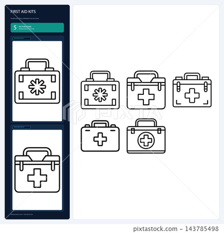 First Aid Kit Line Icons Medical Emergency Case Box Bandage Set First Aid Kit Line Icons Medical Emergency Case Box Bandage Set 143785498