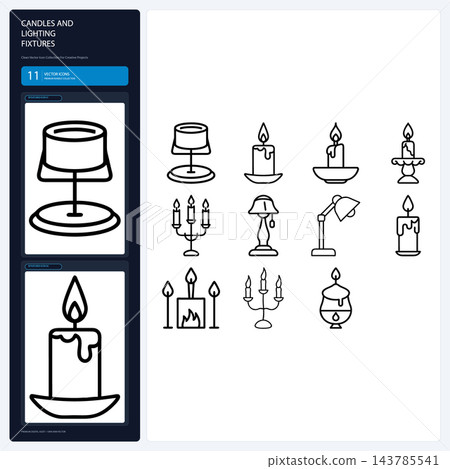 Candle Lighting Fixture Line Icons Lamp Chandelier Sconce Set Candle Lighting Fixture Line Icons Lamp Chandelier Sconce Set 143785541