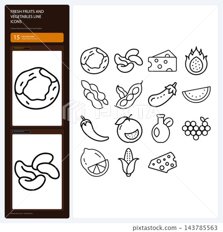 Fresh Fruit Vegetable Line Icons Farm Produce Organic Food Set Fresh Fruit Vegetable Line Icons Farm Produce Organic Food Set 143785563