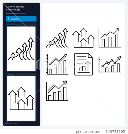 Growth Trends and Success Rising Arrow Corporate Graph Line Icons 143785605
