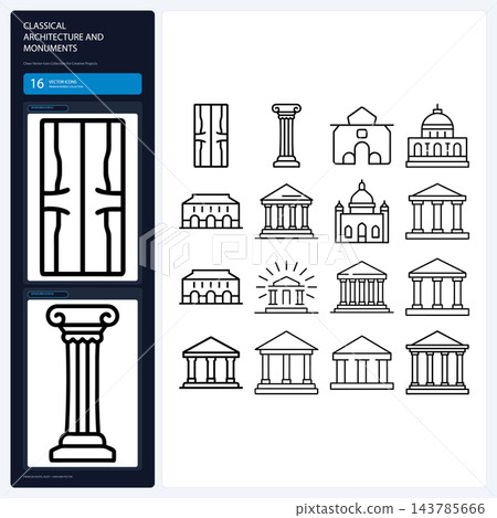 Classical Architecture and Historical Monuments Landmark Line Icons Classical Architecture and Historical Monuments Landmark Line Icons 143785666