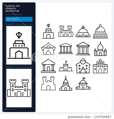 Classical Historical Architecture Antique Temple Landmark Line Icons Classical Historical Architecture Antique Temple Landmark Line Icons 143785667