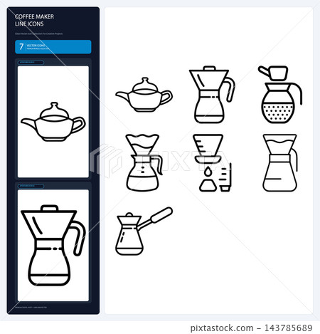 Coffee Maker Line Icons Espresso Machine Dripper Moka Pot Cafe Set Coffee Maker Line Icons Espresso Machine Dripper Moka Pot Cafe Set 143785689