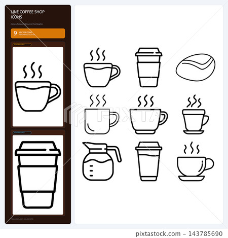 Coffee Shop Line Icons Cafe Barista Espresso Machine Mug Set Coffee Shop Line Icons Cafe Barista Espresso Machine Mug Set 143785690