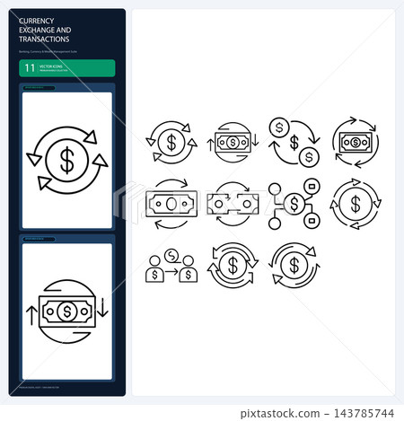 Currency Exchange Line Icons Conversion Trade Transfer Set 143785744