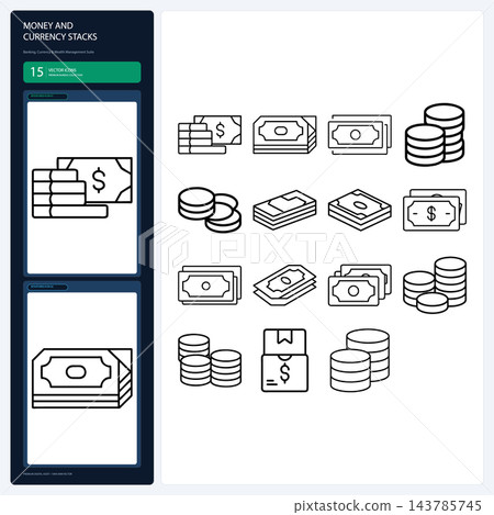 Currency Stack Line Icons Piled Banknotes Cash Vault Pack Currency Stack Line Icons Piled Banknotes Cash Vault Pack 143785745