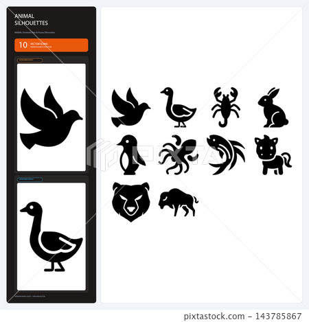 Animal Silhouettes Wildlife and Safari Fauna Shapes Collection Set Animal Silhouettes Wildlife and Safari Fauna Shapes Collection Set 143785867