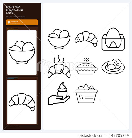 Bakery Breakfast Line Icons Fresh Bread Croissant Pastry Set Bakery Breakfast Line Icons Fresh Bread Croissant Pastry Set 143785899