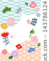 A pop template with a pink and light blue Japanese-style floral frame. 143786124