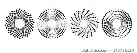 Halftone radial speed line shape set. Dotted concentric swirl and spiral collection. Dynamic dot line elements for logo, print, poster, template, icon, banner. Vector spinning circle sound wave shapes Halftone radial speed line shape set. Dotted concentric swirl and spiral collection. Dynamic dot line elements for logo, print, poster, template, icon, banner. Vector spinning circle sound wave shapes 143786129