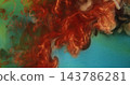 Smoke twist. Shimmering ink. Brown orange dye colorful blow turquoise texture. Blur splash mixing shiny swirl abstract background. 143786281