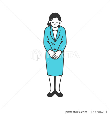 一幅線條畫,描繪了一位女商務人士恭敬地鞠躬,以表達感激和熱情好客之情。 一幅線條畫,描繪了一位女商務人士恭敬地鞠躬,以表達感激和熱情好客之情。 143786291