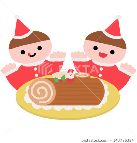 Illustration of children enjoying Christmas cake Illustration of children enjoying Christmas cake 143786384