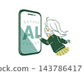 高中女生伸手去夠智慧型手機的AI螢幕－4種顏色 143786417