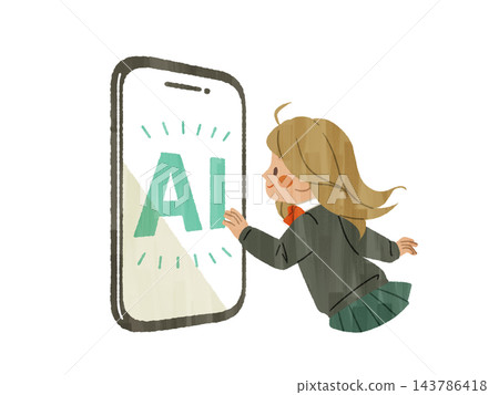 一名高中女生伸手觸摸她智慧型手機的人工智慧螢幕——Gash 143786418