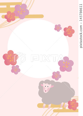 A cute round frame with sheep and plum blossoms (no text). A cute round frame with sheep and plum blossoms (no text). 143786611