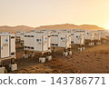 Group of energy storage systems or battery container units in desert 143786771
