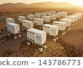 Group of energy storage systems or battery container units in desert 143786773