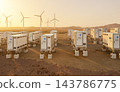 Group of energy storage systems or battery container units in desert 143786775