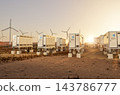 Group of energy storage systems or battery container units in desert 143786777