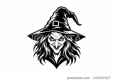 Sinister Evil Witch Face Mascot Vector Illustration Sinister Evil Witch Face Mascot Vector Illustration 143787327