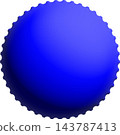 Circle badge, blue glossy 3D round seal with scalloped edge, blank button and sticker template 143787413