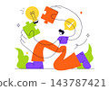 Solution Vector Illustration Featuring Creative Problem Solving, Innovative Ideas, Light Bulb, Gears, and Business Strategy Concept for Success 143787421