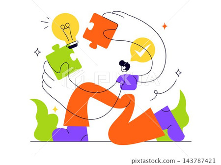 Solution Vector Illustration Featuring Creative Problem Solving, Innovative Ideas, Light Bulb, Gears, and Business Strategy Concept for Success Solution Vector Illustration Featuring Creative Problem Solving, Innovative Ideas, Light Bulb, Gears, and Business Strategy Concept for Success 143787421