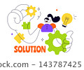Solution Vector Illustration Featuring Creative Problem Solving, Innovative Ideas, Light Bulb, Gears, and Business Strategy Concept for Success 143787425