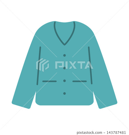 Flat illustration of a turquoise buttoned cardigan. Flat illustration of a turquoise buttoned cardigan. 143787481