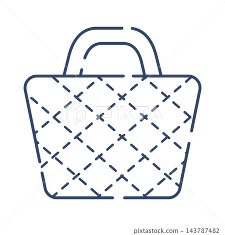 Line art icon of a quilted tote bag with diagonal stitching pattern Line art icon of a quilted tote bag with diagonal stitching pattern 143787482