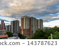Panoramic urban view of Tbilisi cityscape with modern buildings and cloudy sky 143787623