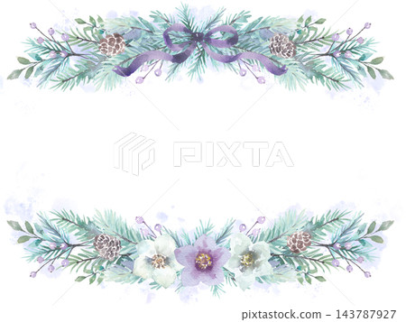 水彩畫,冬季植物畫框 水彩畫,冬季植物畫框 143787927