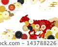 一隻紅色山羊的剪影，飾以菊花和日式圖案。 143788226