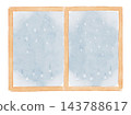 水彩風格的插圖，描繪了一扇窗戶，窗外有水汽凝結和積雪。 143788617