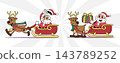 Santa Claus riding sleigh pulled by reindeer retro 1930s style rubber hose cartoon character set for christmas design. Vector illustration. 143789252