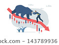 Stock or financial market prices are falling sharply, Bear market is down, Investment crisis or stock market crash, Business or economic recession, Businessman is fighting with bear market. 143789936